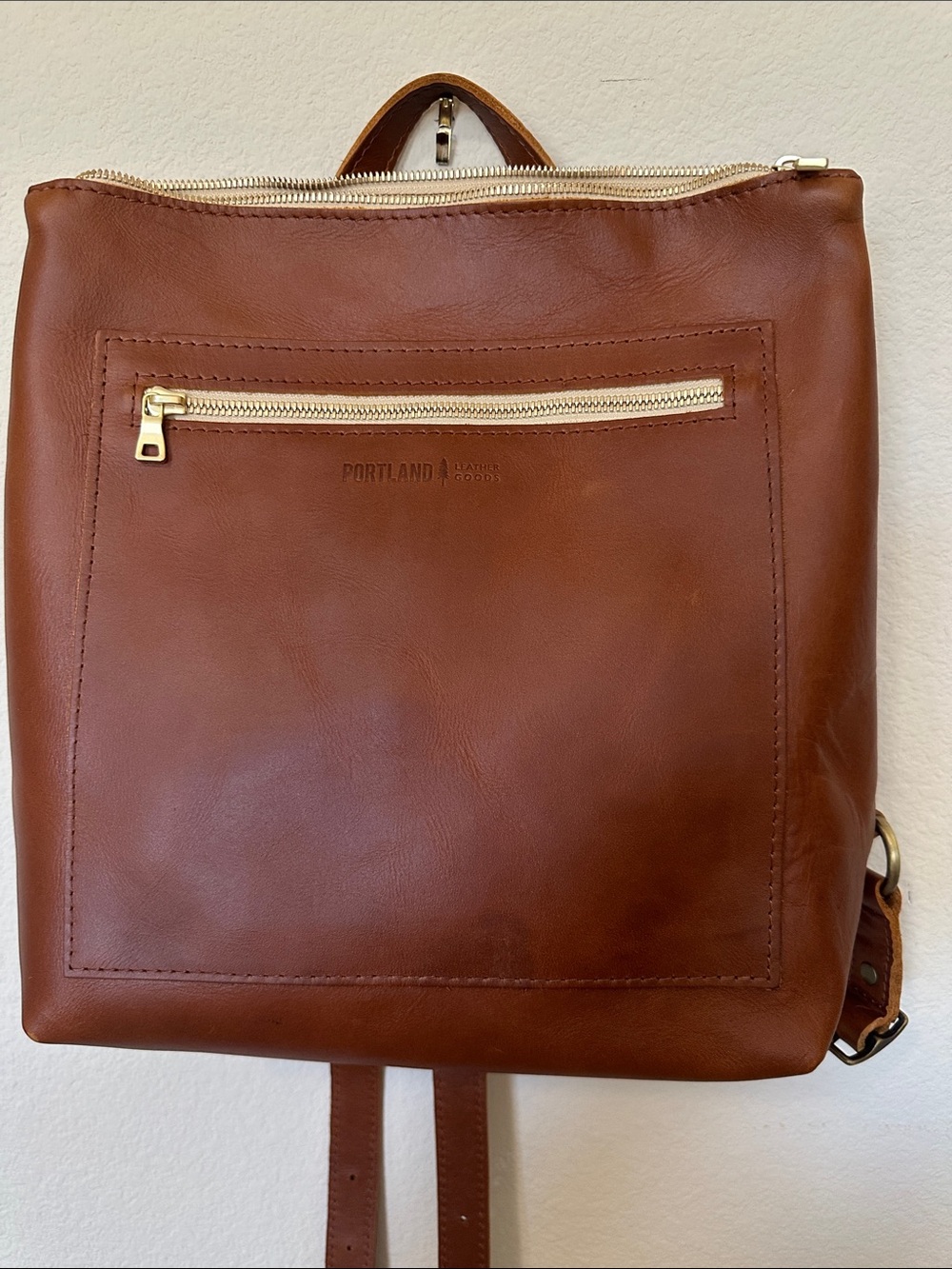 Portland Leather honey Brown Leather Backpack with Gold Zippers grade c